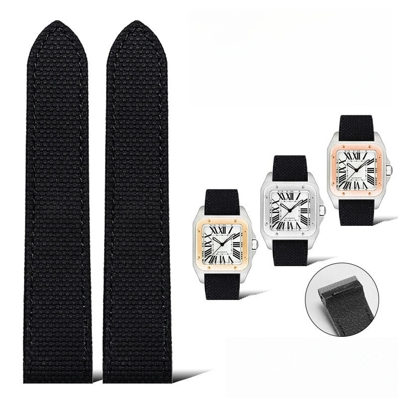 Fit For Cartier Santos 100 Sailcloth FKM Rubber Watch Strap 20 23 24mm With End Linking No Gap Design Waterproof Watch Band image 3