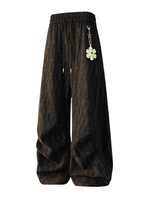 

American Sle Detachable Plaid Wide Leg Pants Men's High Sensation Haome Straight Leg Pants Autumn Casual Long Pants Trendy