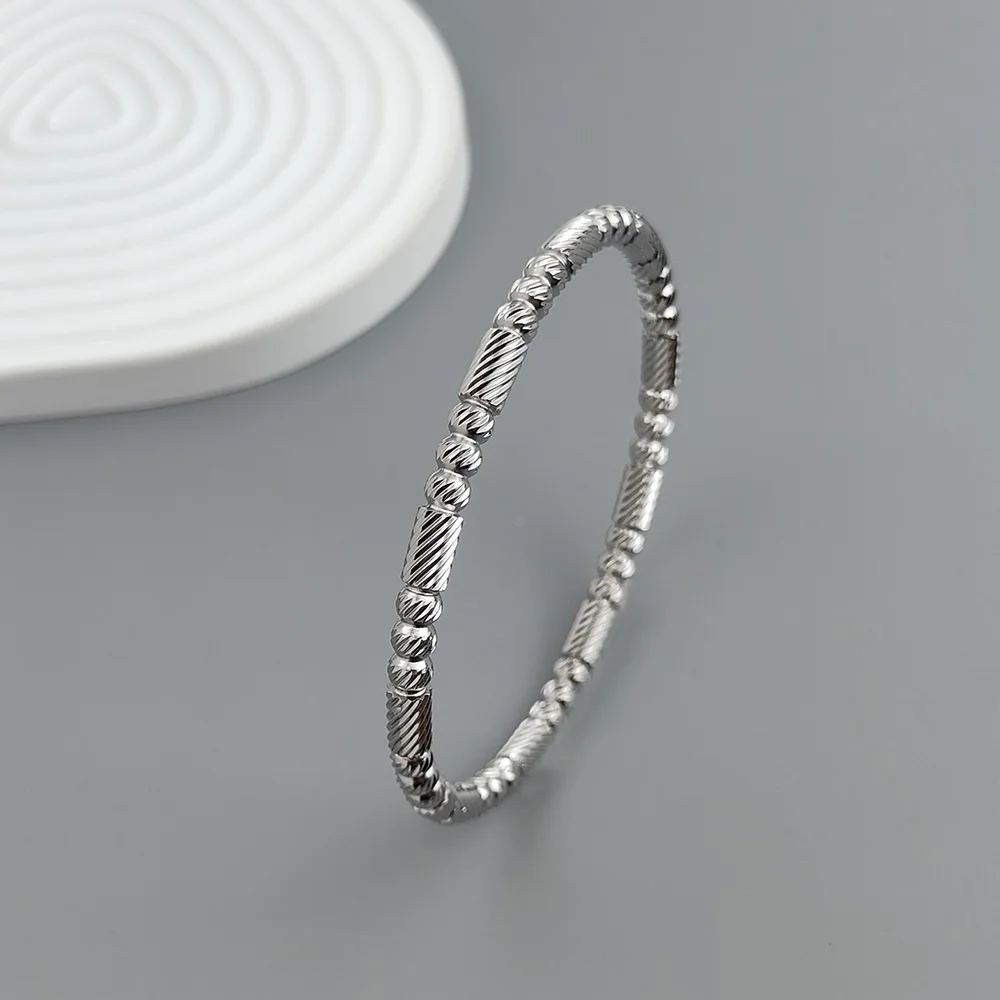 New striped round bead stainless steel gold-plated women\'s bracelet, high quality waterproof metal bracelet, party jewelry