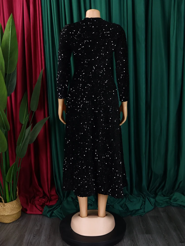 2024 Vintage-Mode Pailletten Frauen Kirche Swing Kleider Lange Hülse O-ansatz Hohe Taille Elegante Glitter Bankett Party Abendkleid – Detail 22