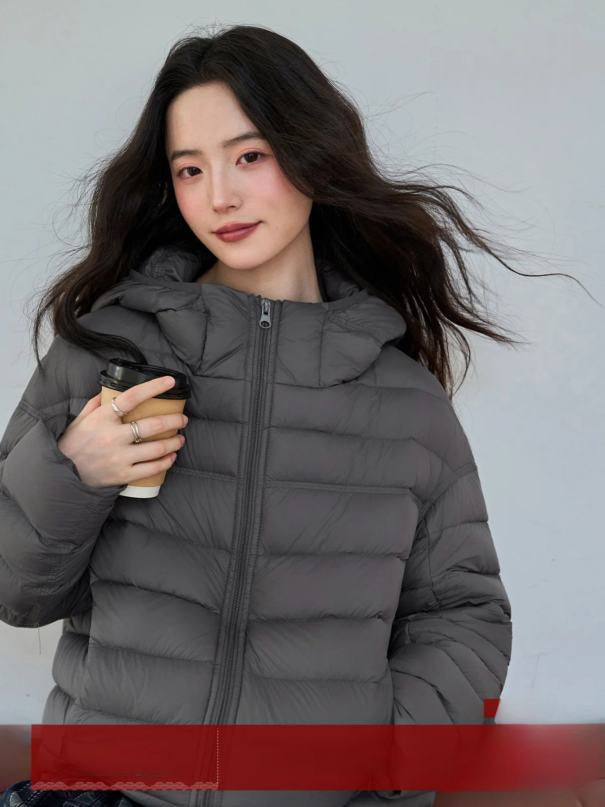 

MoZa ort Hooded down Jaet Women's Loose Warm Coat White Du down Deep ey Winter Faion Small Size Commute Sle