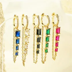 New Women's Earrings Plated 18k Gold Square Crystal Zircon Tassels Popular Fashion Jewelry Couple Gift