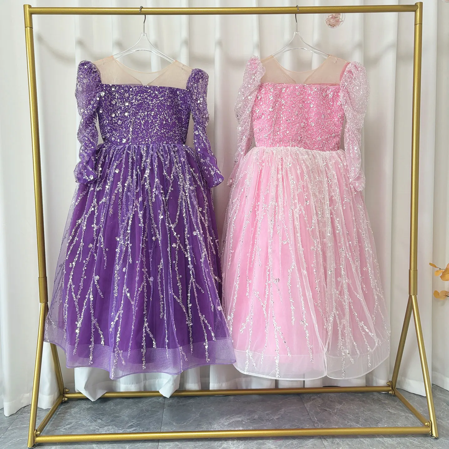 Jill Wish-vestido árabe brillante para niña, vestido morado con cuentas para bebé, princesa, cumpleaños, boda, fiesta, vacaciones, 2025 J204