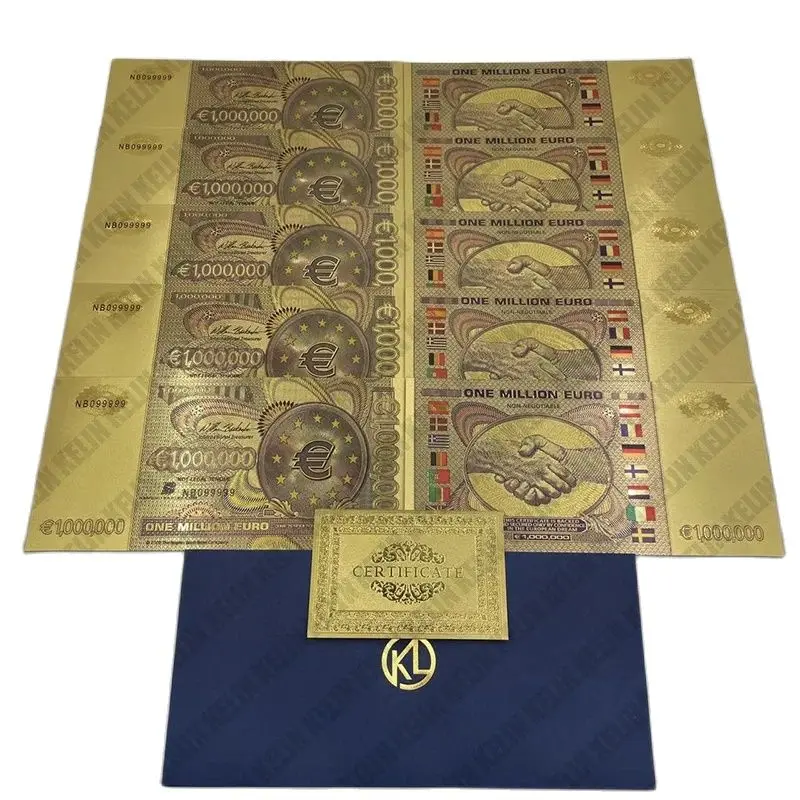 New Euro Bill 1000 and 1000000 Gold Commemorate Banknotes for Business Gifts and Collection duplicate ancient customs