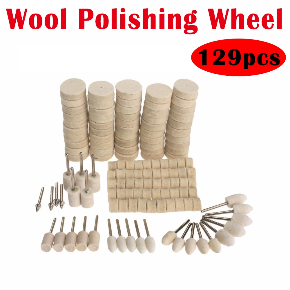 

129pcs Wool Polishing Wheel Dremel Accessories Wool Felt Metal Surface Buffing Polishing Wheel Woodworking Polishing Tools