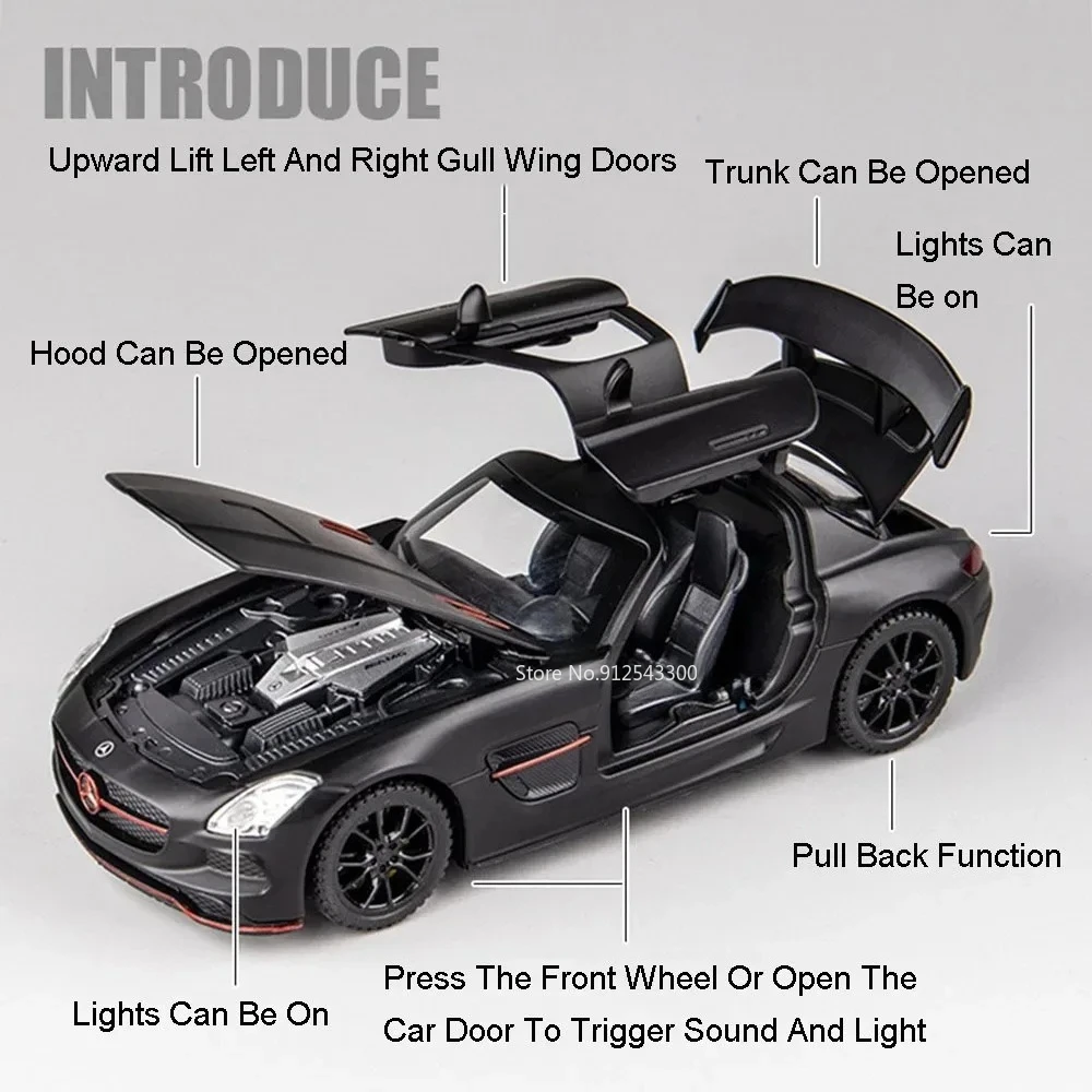 1:32 SLS E300L Alloy Car Model Toy Diecast Metal Doors Opened Sound Light Pull Back Vehicles Models Collection Gifts for Boys