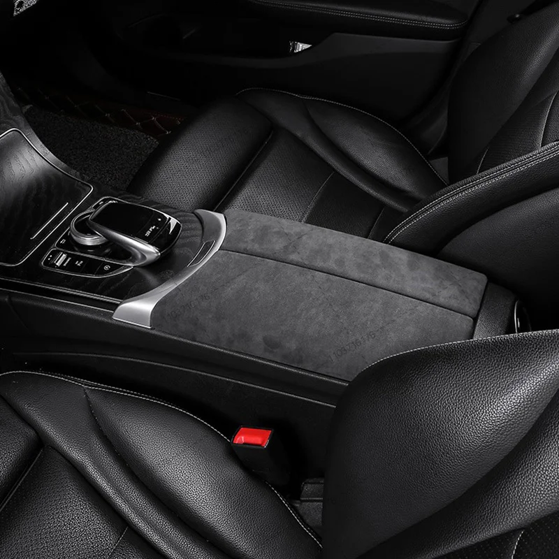 Suede Car Armrest Box Panel Lid Shell Cover Accessories For Mercedes Benz C E Class GLC W205 W206 W212 W213 X253 X254 2015-2024