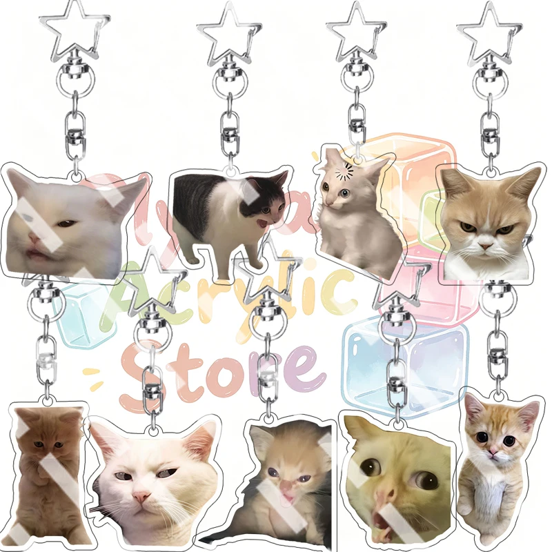 

Cute Cat Meme Animals Acrylic Keychains Kawaii Cartoon Funny Emoji Pattern Bag Accessory Diy Pendant Decoration Birthday Gifts