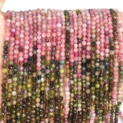 Natural Small Particle Faceted Color Tourmaline Loose Round Beads 3/4MM For Jewelry Making DIY Bracelets Necklace Accessories