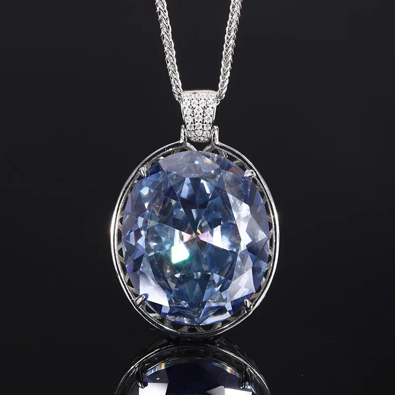 5A Grade Zircon Pendant Necklace 25*30mm 3 Color Egg Shape Big Stone with Neck Chain Fashion Jewellery Accessories