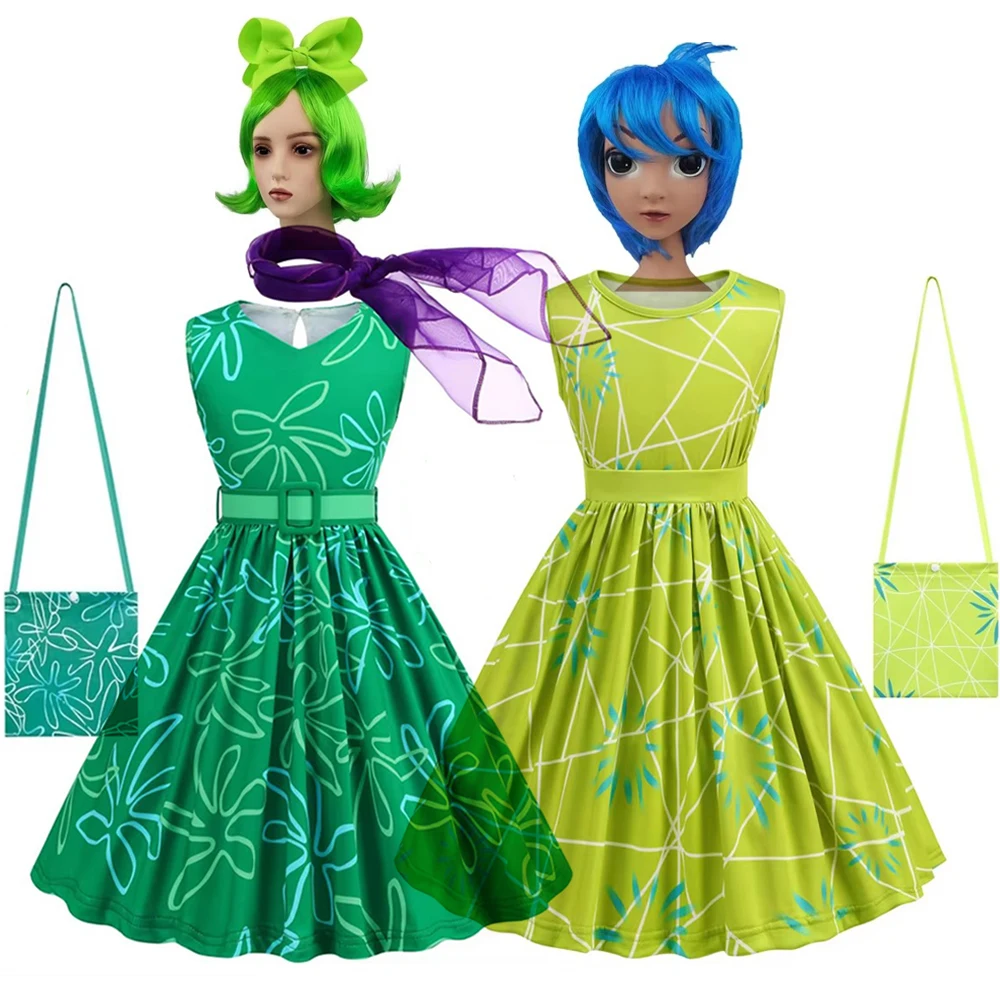 Girls Inside Out Costume Birthday Party Joy Dress Up Children Halloween Disgust Cosplay Role-playing Costume Carnival Clothing