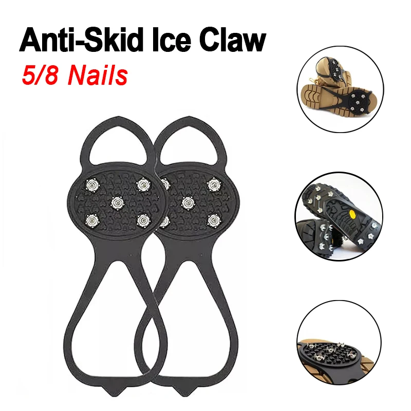 1 Pair Anti-Skid Ice Claw 5/8 Studs Non-slip Gripper Winter Safety Boots Shoes Accessories for Ice Fishing Snow Camping