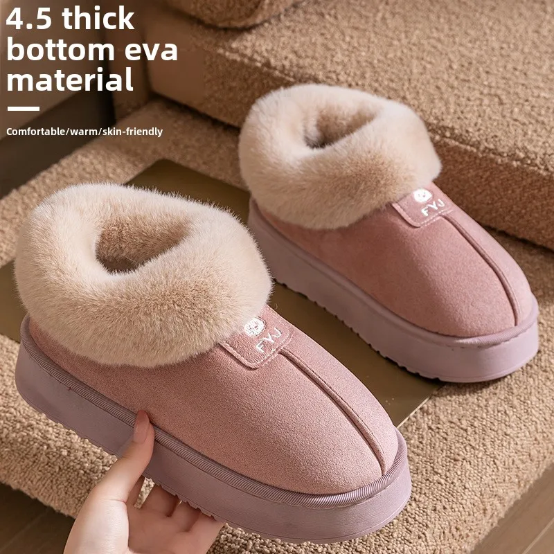 Casual Fluffy รองเท้าแตะผู้หญิง House Flats Plush Designer ฤดูหนาวรองเท้าสุภาพสตรีแพลตฟอร์มข้อเท้ารองเท้าบูทหญิงรองเท้า Elegant