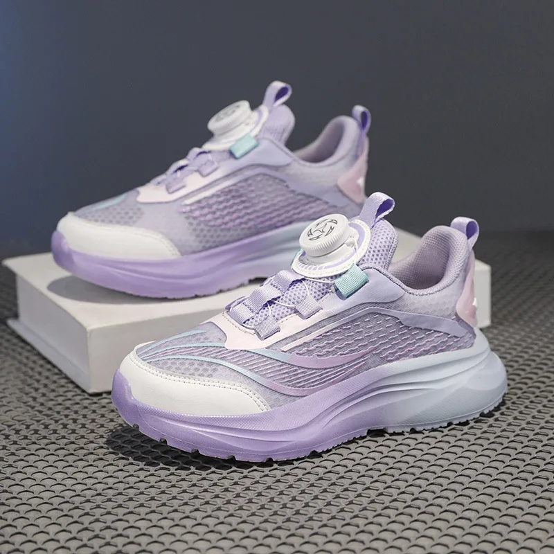 Kids Sneaker 2026 Summer New Arrival Kids Fly Woven Sneakers Rotating Buckle Design, Breathable Mesh Upper Fashion Sports Shoes