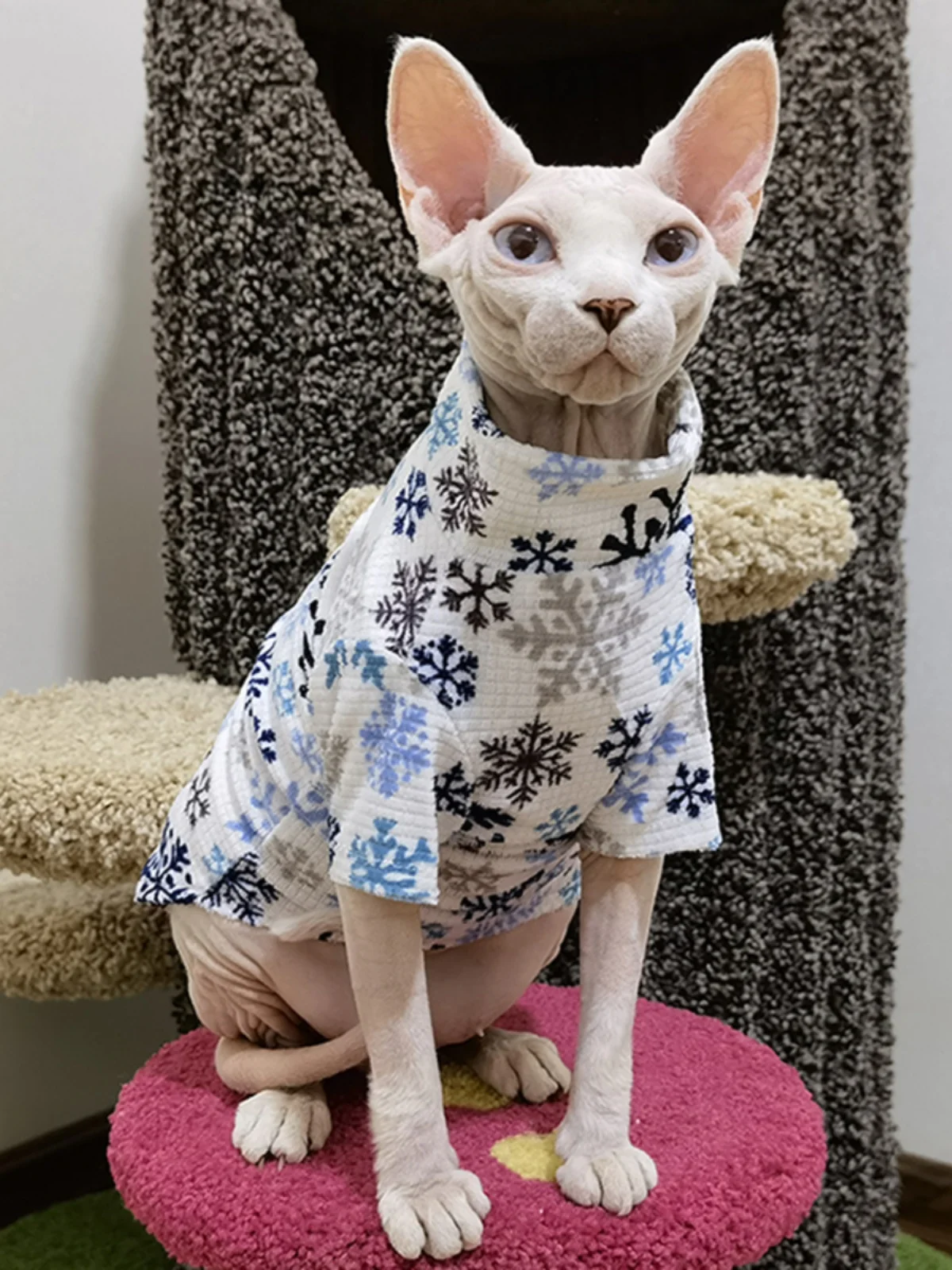 New Christmas Snowflake Clothes for Sphynx Cat Warm Sweater for Hairless Cat Winter Coat Fleece Jacket for Devon Rex Pet Product