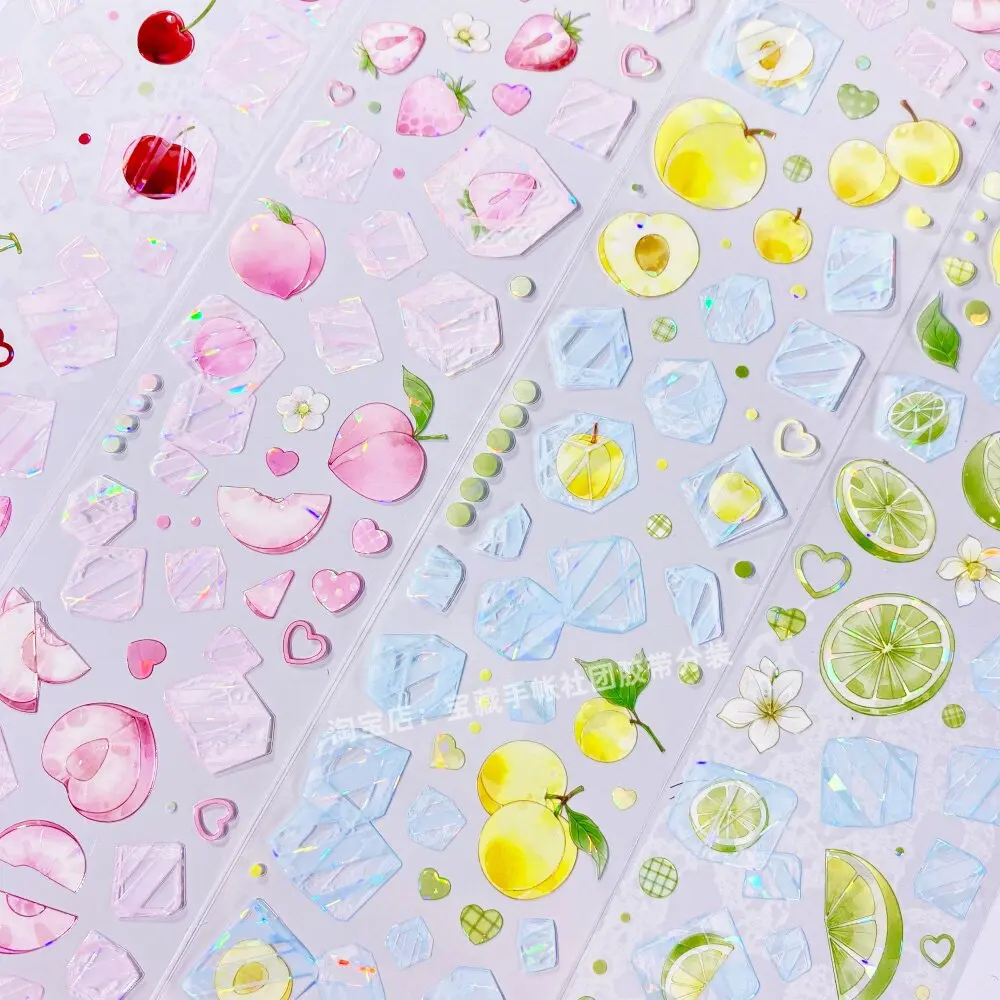 Washi Pet Tape Journal Fruit Ice Cubes Day And Night Journal Studio Cherry Grass Scrapbooking Phone Case Sticker Loop Sample