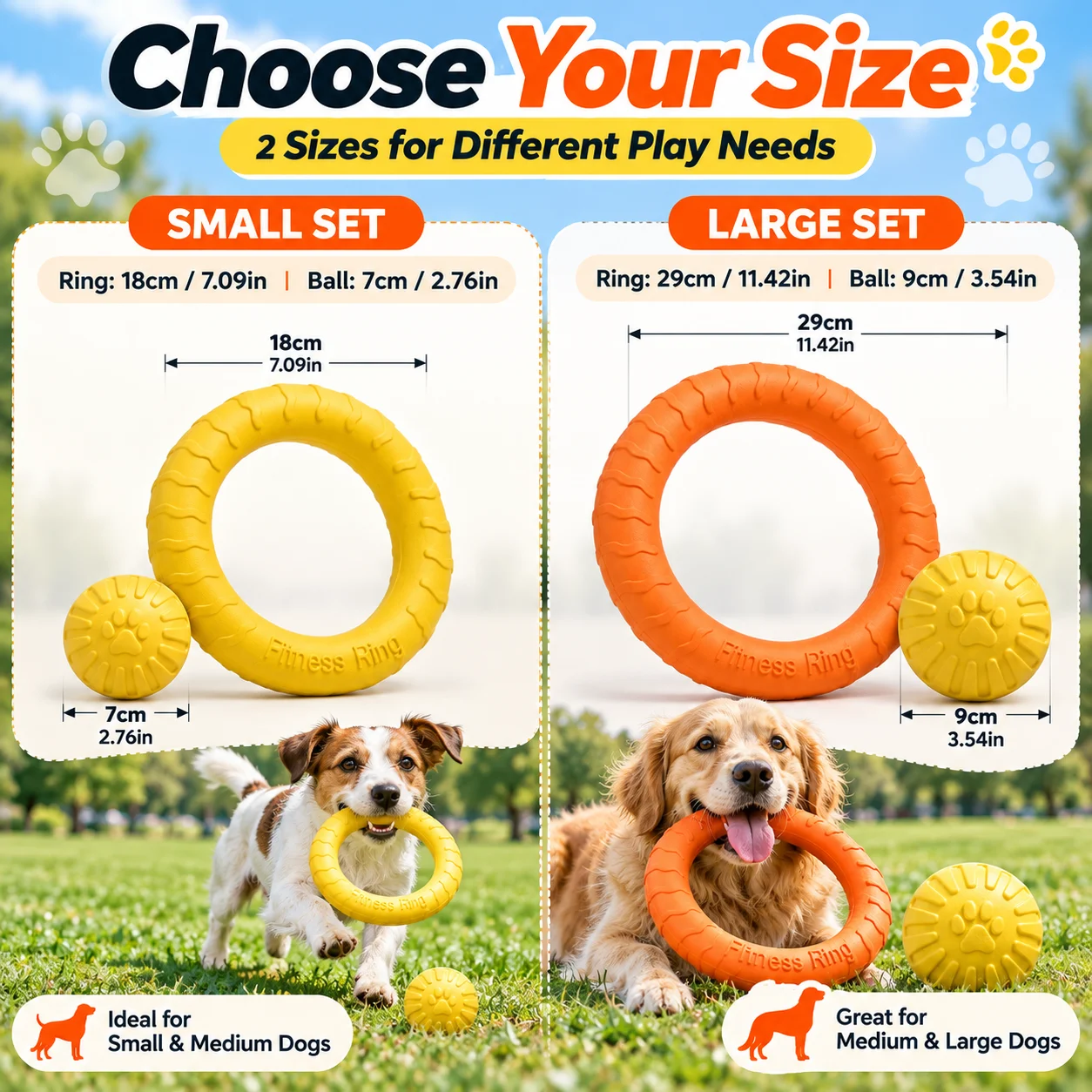 2PCS EVA Dog Toy Set Interactive Fetch Ring and Ball Toy for Dogs Lightweight Outdoor Training Play 2 Sizes Available