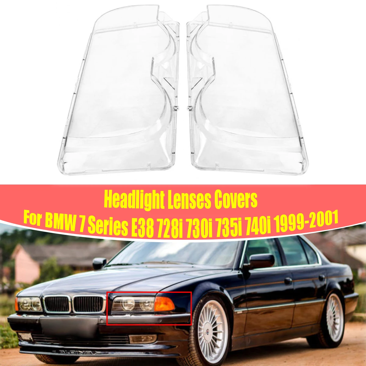 

Пара крышек для фар, сменная Крышка для объектива фары для BMW E38 728i 730i 735i 740i 1999 2000 2001, защитная крышка для фар