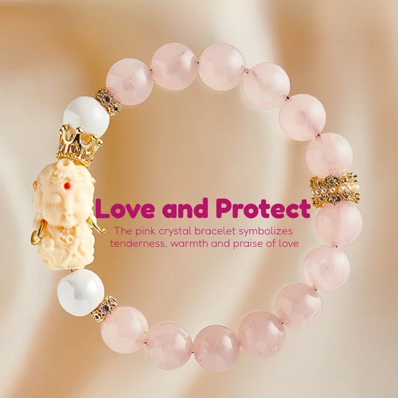 Natural Horse Powder Crystal Bracelet White Tara Blessed Beads for Love Wealth and Career Advancement for Good Luck Jewelry Gift