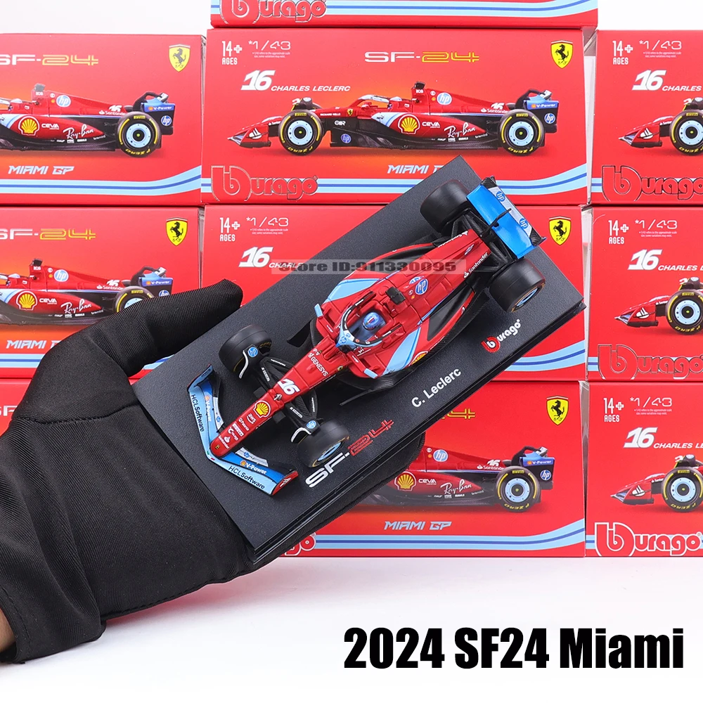 Bburago 1:43 2024 F1 Ferrari SF24 Miami  #16 Charles Leclerc Alloy Car Die Cast Model Toy Collectible