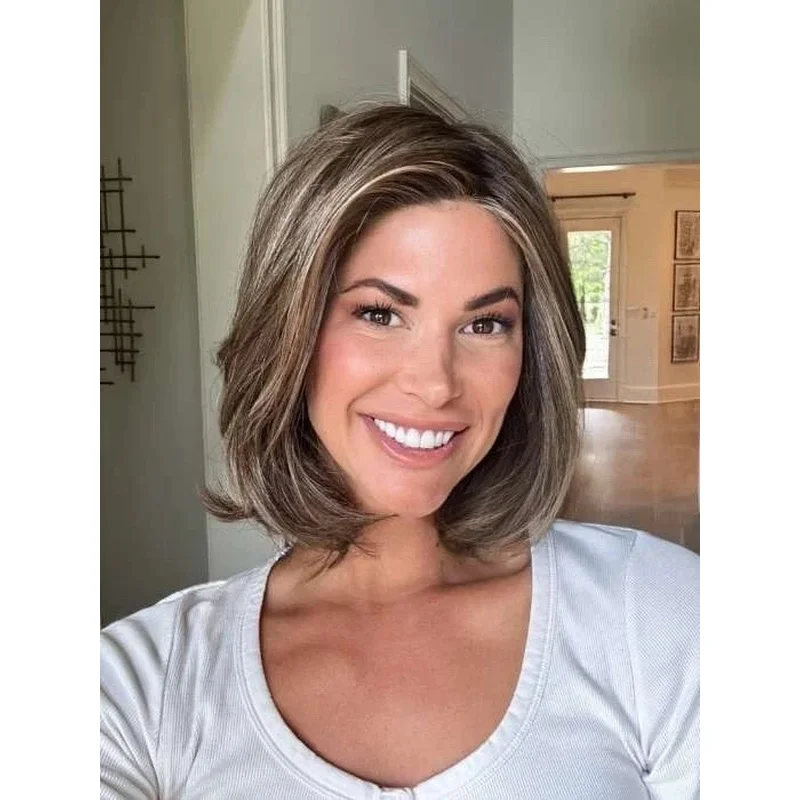 Hair New Fashion Charm Women's Medium Brown Blond Straight Wigs 12 In