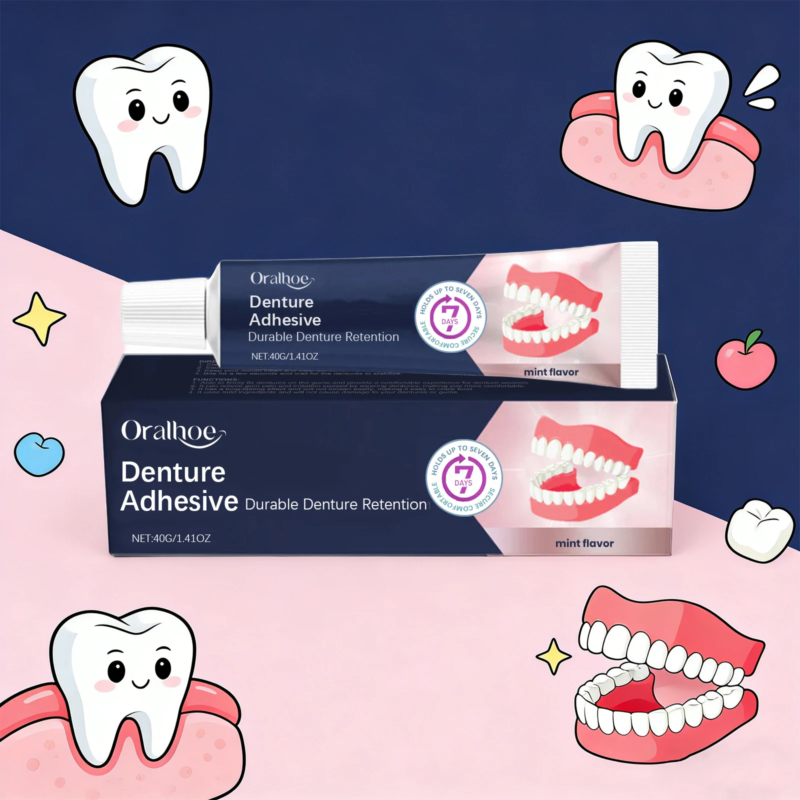 ORALHOE Dental Adhesive Cream Natural Fit Reduce Gum Friction Fixed Dentures Enhance Comfort Denture Care Products 40g image 3