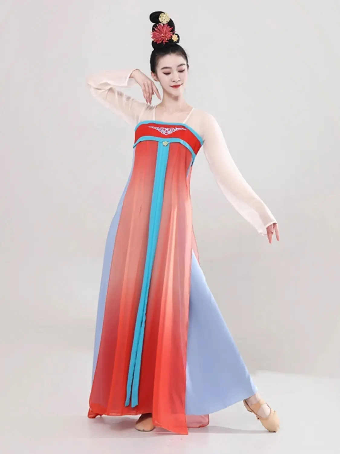 Classical Dance Performance Costume Ankela Red Dance Costume Elegant Group Dance Chinese Style Ethnic Dance Ancient Dress