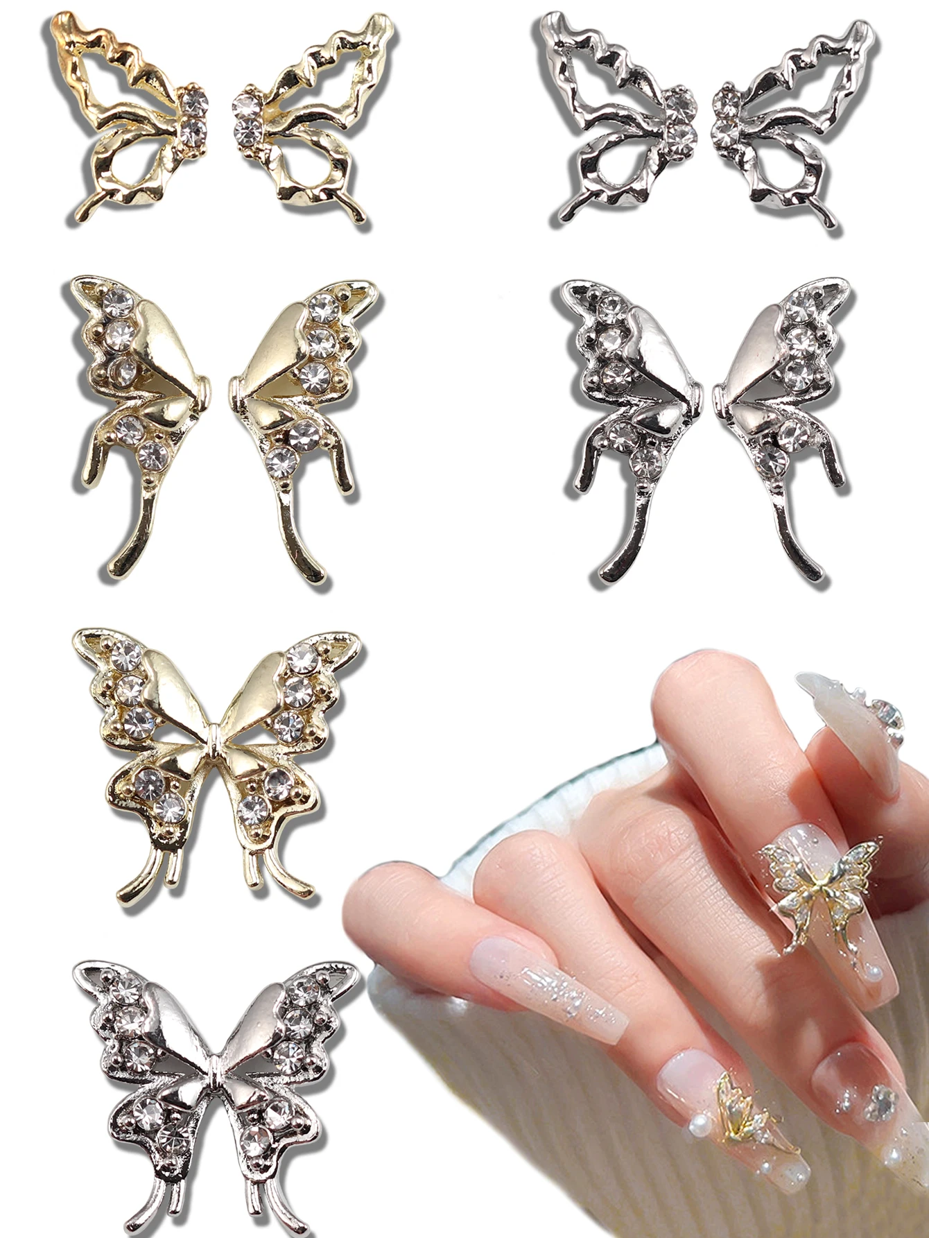 10pcs nail art charm nail accessories, three-dimensional luxury style, butterfly nail art gem, DIY nail salon exclusive