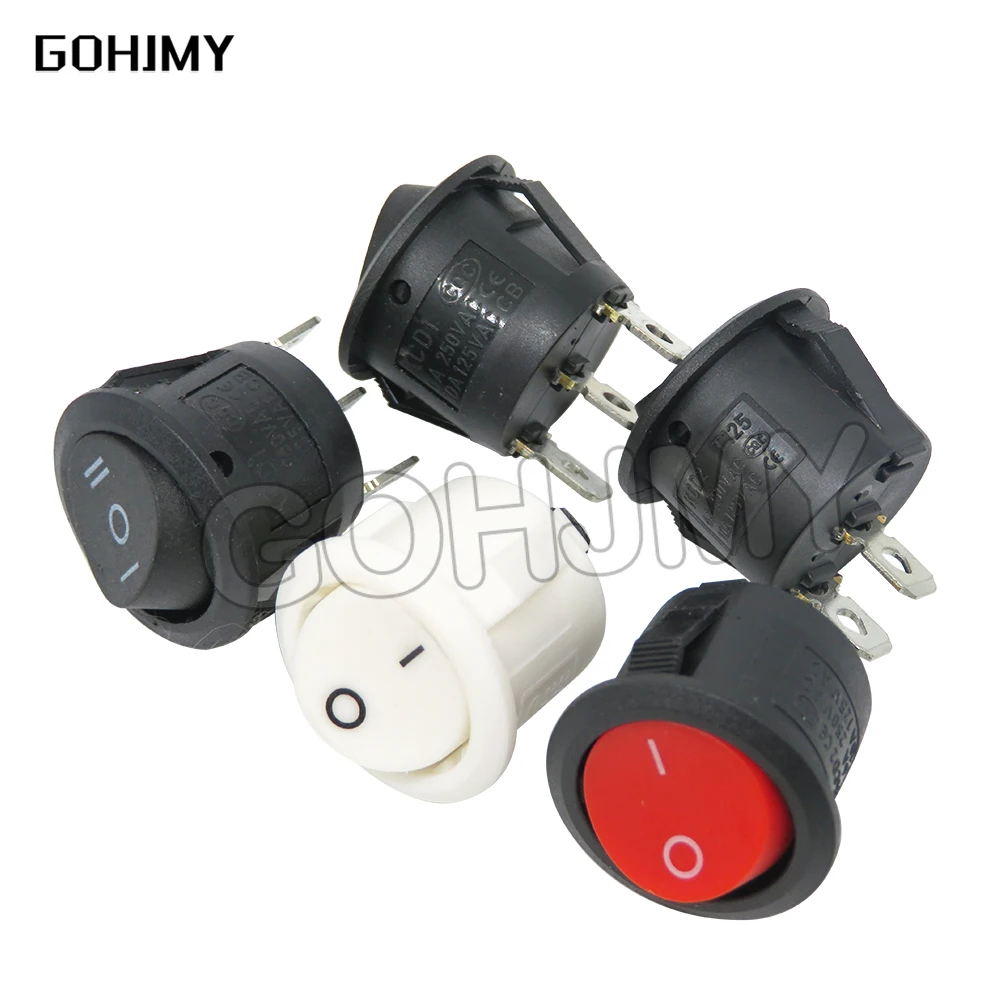 5PCS KCD1-105 Push Butt Switch 20MM SPST 2Pin 3pin 3A 250V KDC1 Snap-in  Off Round Rocker Switch Black Red White