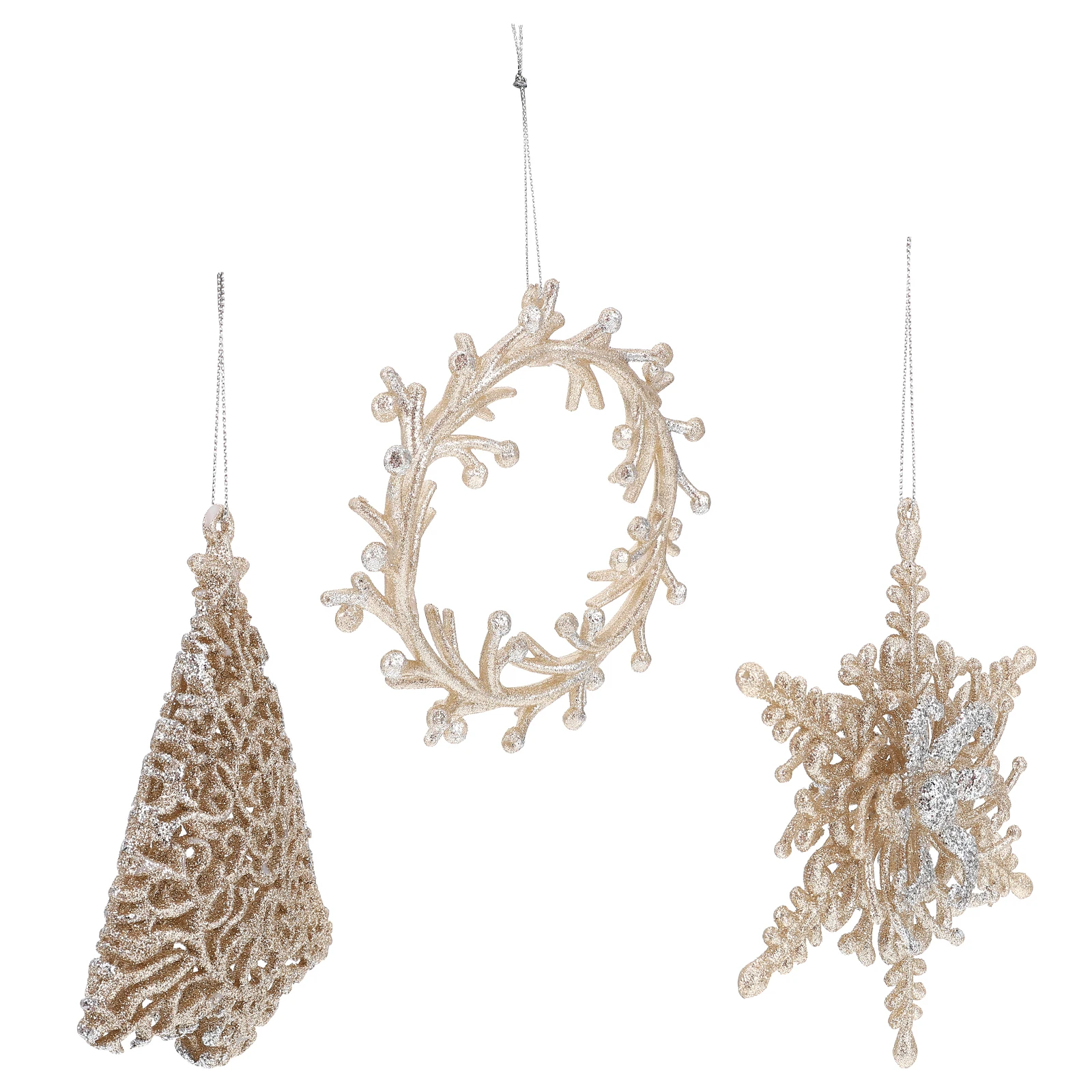

3 Pcs Tree Christmas Decoration Pendant Ornaments for Hanging Decors Golden Plastic