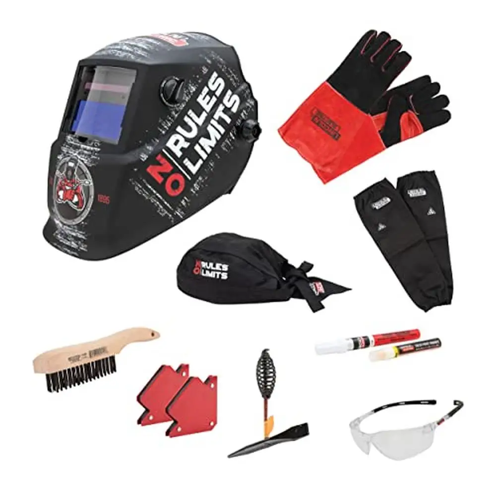 Auto Darkening Welding Helmet Kit Solar Power External Control Arc Sensors Optical Clarity Grind Mode Black 2.86kg Nylon