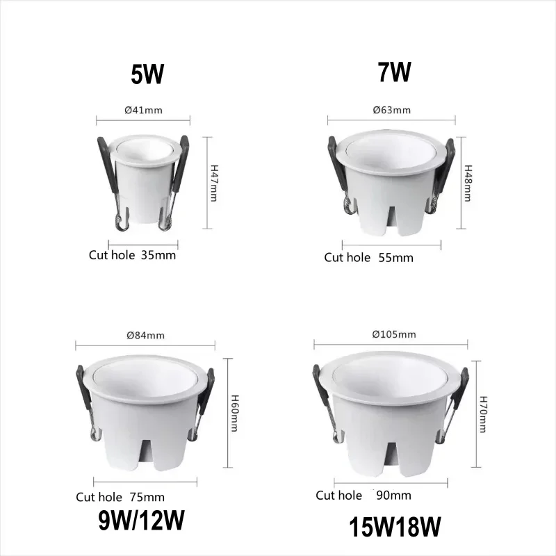 Anti Glare Recessed Spot lights Embedded Ceiling Downlights Dimmable OSRAM COB Aluminum AC110-230V Led Drive Home Living Room