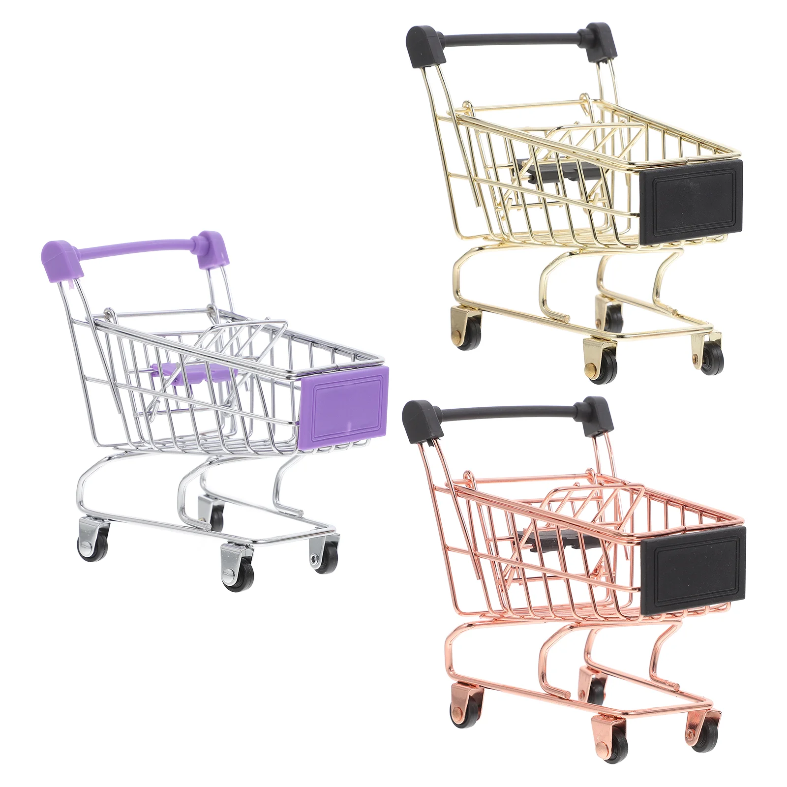 3 Pcs Shopping Cart Mini Grocery Children's Play Toys Dollhouse Accessories Supermarket Trolley Simulation Utility Work