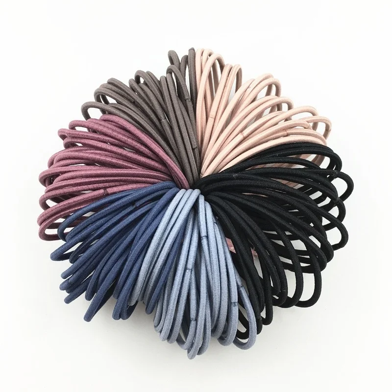 100pcs 2mm Thick Super Fine Colourful Headbands High Elasticity Basic Base Base Hair Bands Kids Hair Ties Rubber Bands Leather