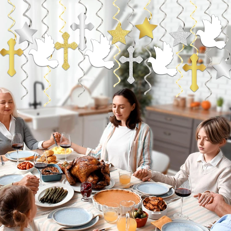 6/12 قطعة التواصل الأول يبارك الله والسلام حمامة ورقة معلقة الدوامات المعمودية ديكور لحفلات الزفاف ديكور استحمام الطفل #5