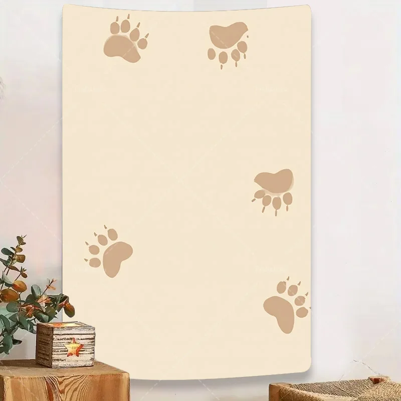 

1pc Wall Tapestry Paw Print Tapestry - Cream Beige Boho Wall Hanging for Living Room Decor