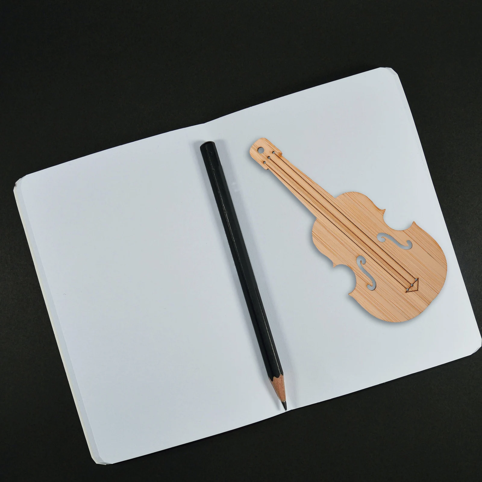 

4pcs Bamboo Pendant Bookmarks Durable Musical Instrument Shaped Page Markers for Students Kids Reading Accessories Cute Carved