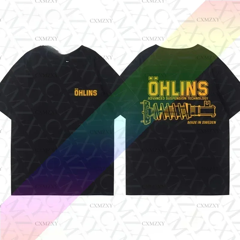 Summer Fashion Cotton OHLIN Motorcycle Shock Absorber Modified T-shirt Clothes Casual Trendy Brand Car Club Short Sleeves view 3