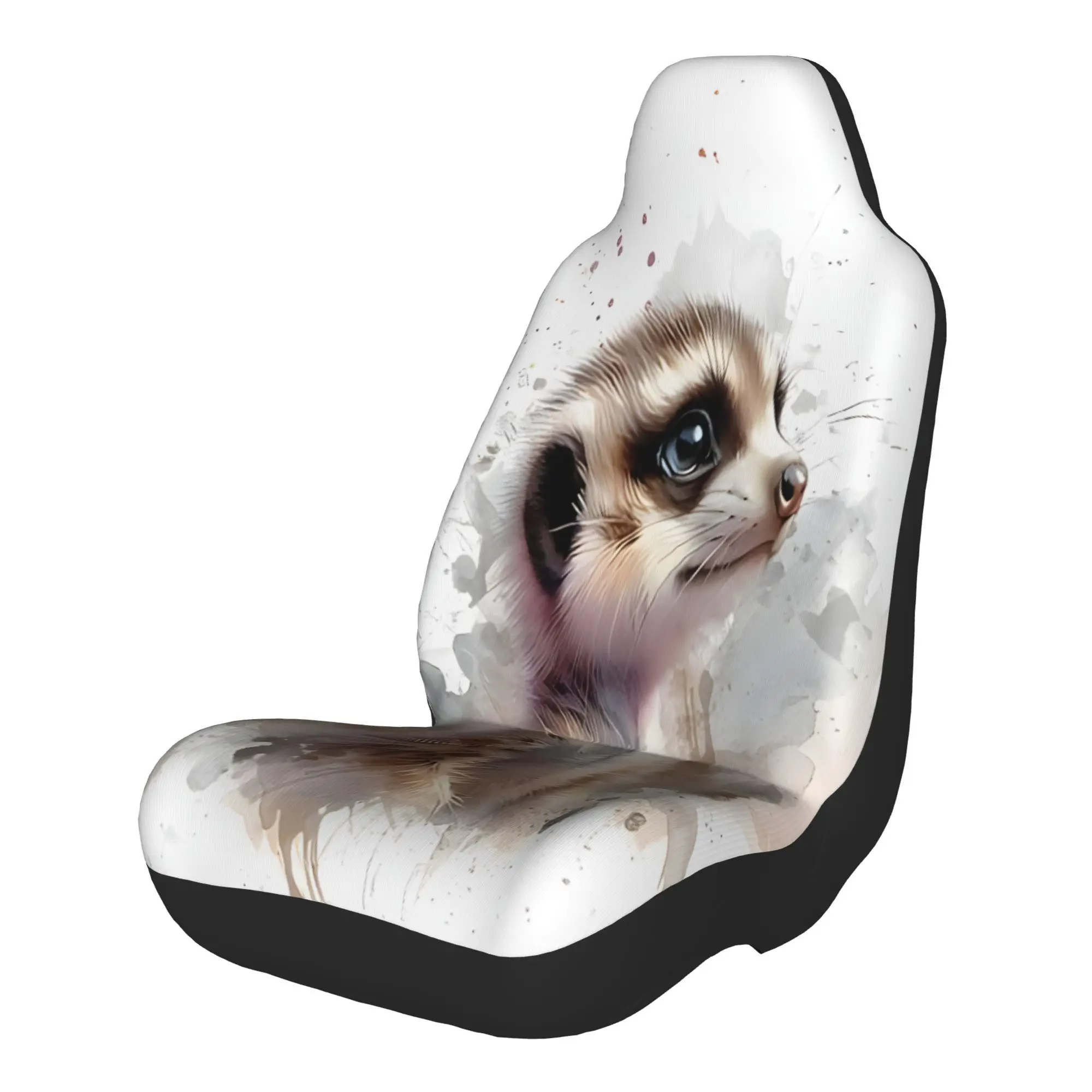 2pcs Watercolor Portrait Of A Curious Meerkat Against Splashed Backgroundcar Seat Covers, Suitable For All Vehicles, Christmas G