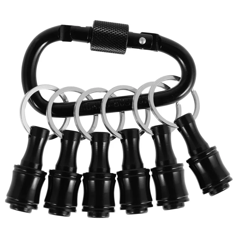 Heavy Duty 6Pcs Aluminum Hex Bit Holder Keychain Set 1/4 Inch Quick Release with Carabiner for DIY Repair EDC Tools