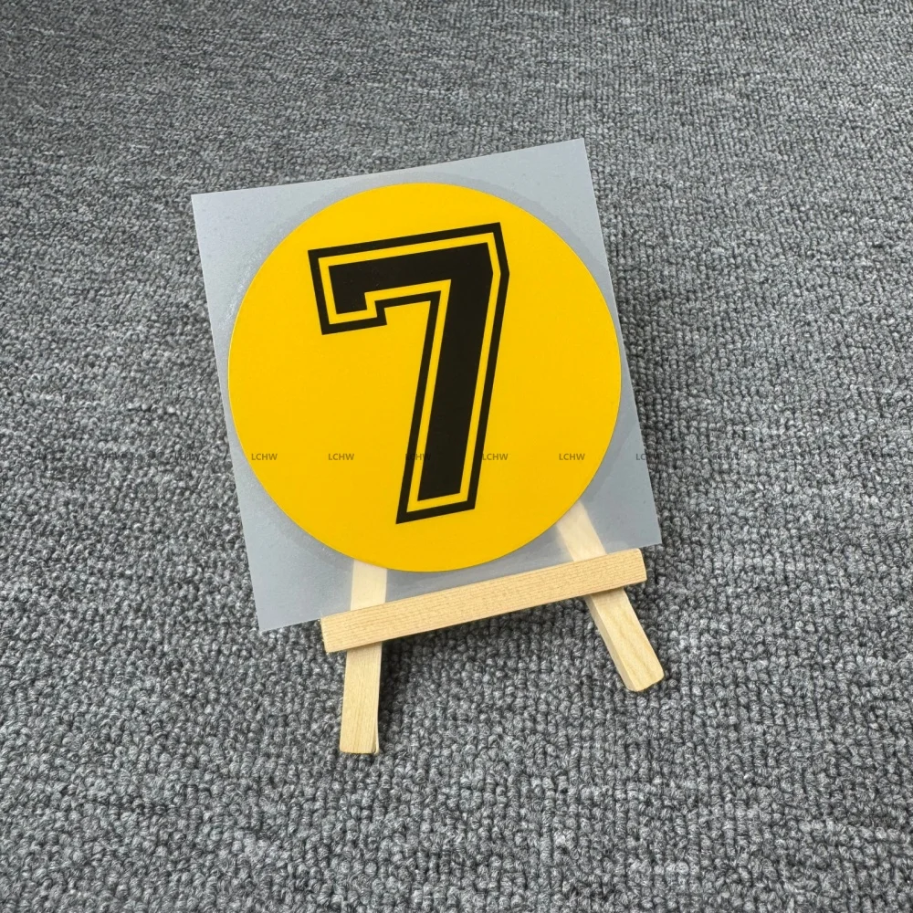 Yellow Round Racing Number Stickers 0-9 Black Outline Vinyl Decals for Race Car Go Kart Motorcycle Helmet Decal