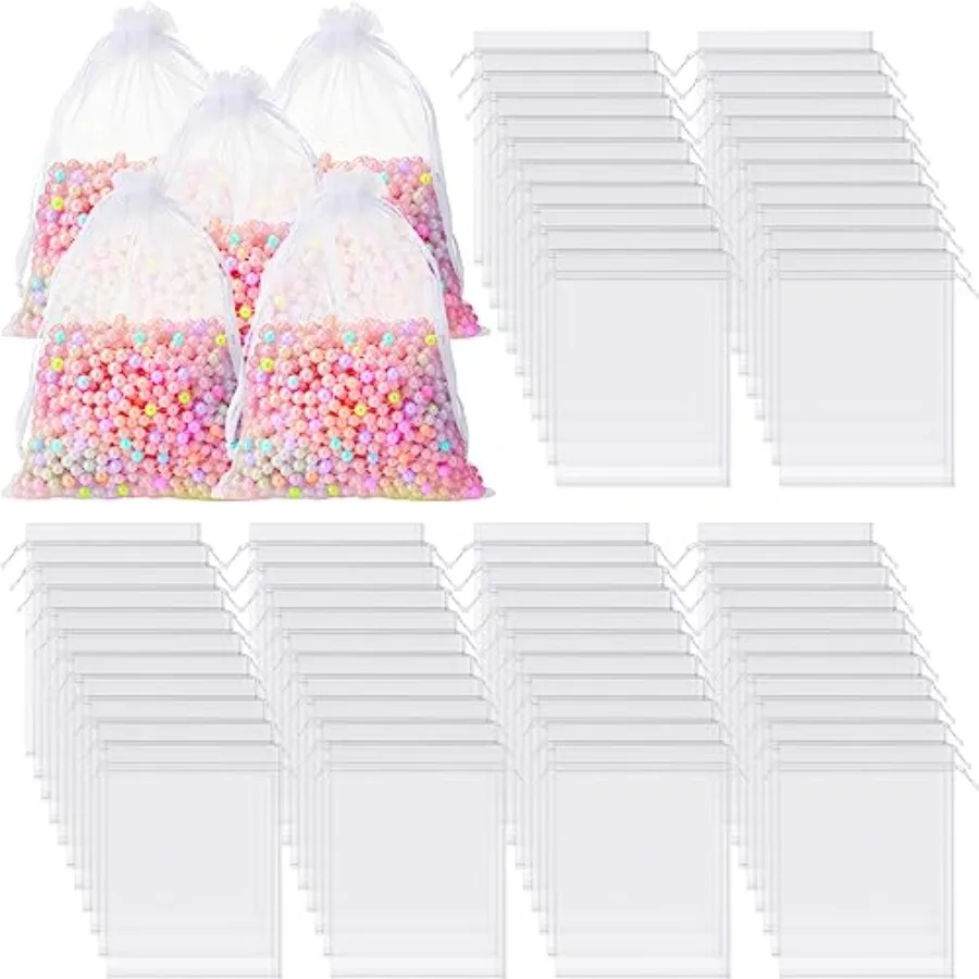 

200 Pcs Large White Organza Bags 12 x 16 Inch Mesh Gift Drawstring Pouches for Jewelry Party Wedding Favor Candy Bottle Sample