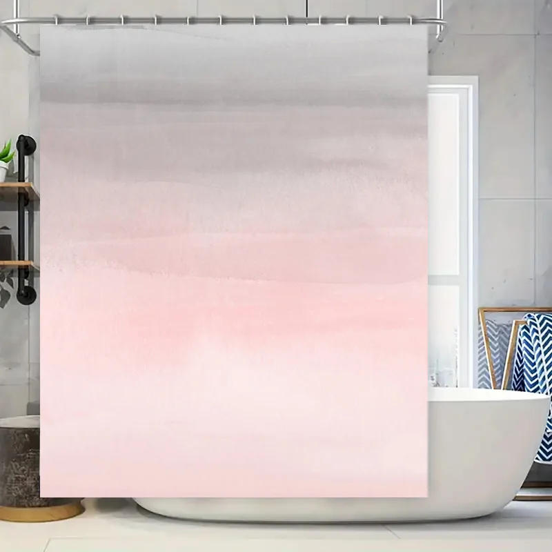 Modern Gradient Shower Curtain Set Pink Tones for Bathroom Decorations Waterproof Fabric with Hook Rings in Various Sizes.