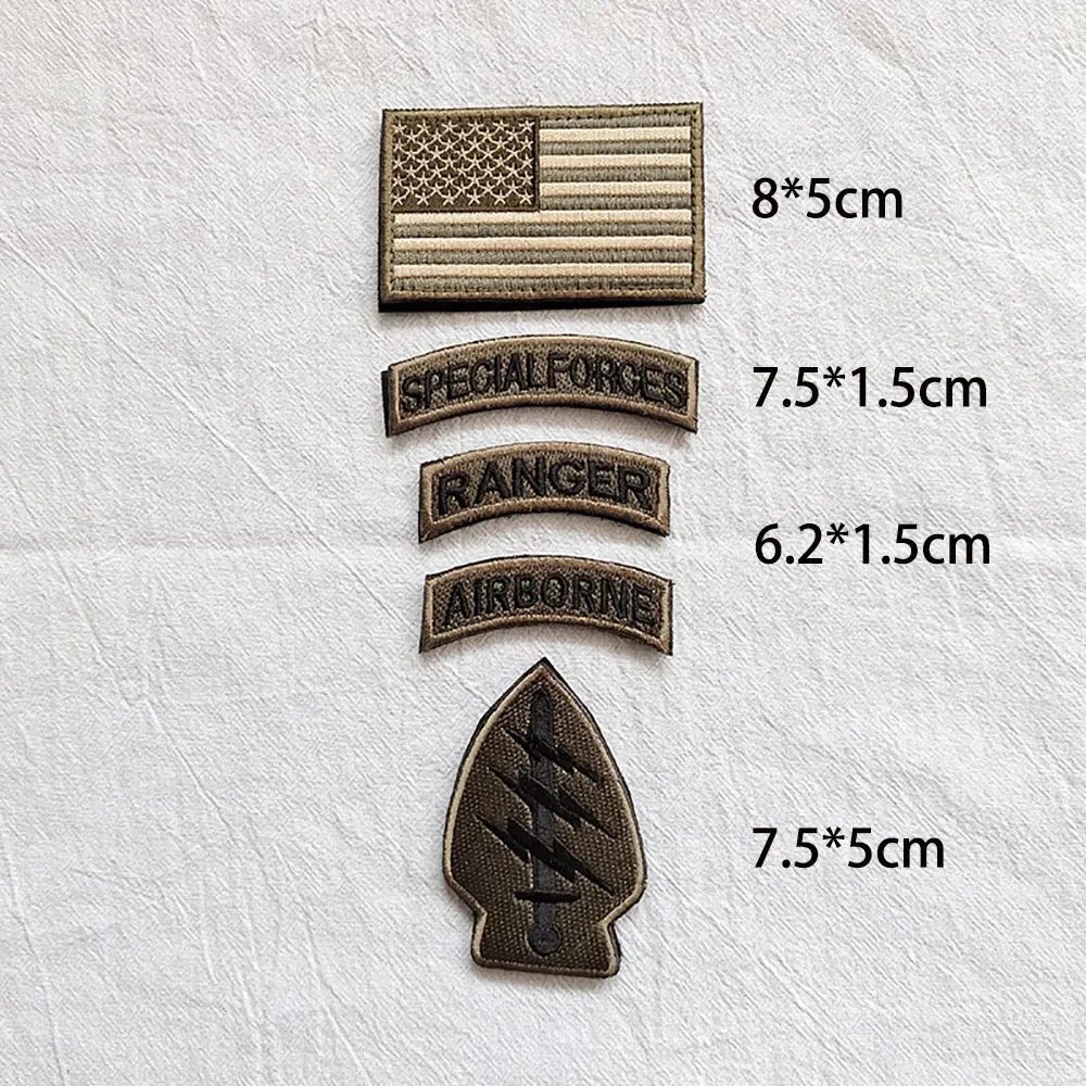 5pcs Set Special Forces Morale Badge Embroidery Hook Loop Patches Tactical US Flag Ranger Tab Military Emblem