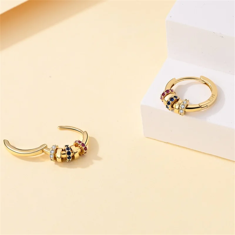 Women\'s 925 Sterling Silver Colorful Shiny Zircon Circle Fashionable Earrings Fit For At Wedding Party Exquisite Gift Jewelry
