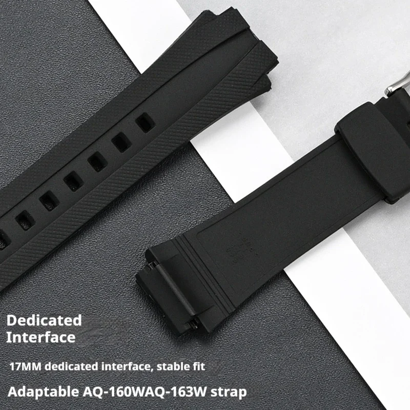 Black TPU Silicone Strap for Casio AQ-160W AQ-163W Sport Waterproof Convex Electronic Watch Bracelet Band Accessories 17mm