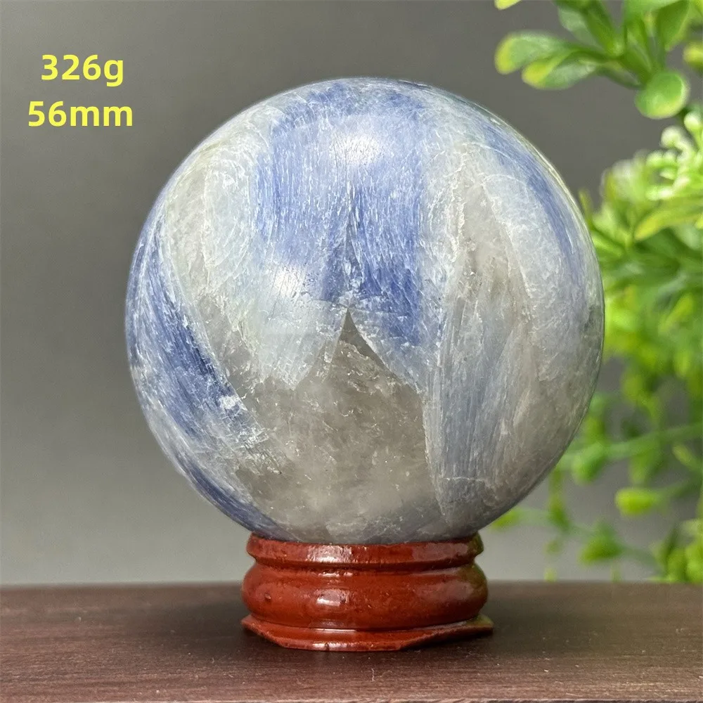 Natural Gem Kyanite Ball Blue Quartz Meditation Treatment Witchcraft Divination Home Feng Shui Decoration Gift + Base