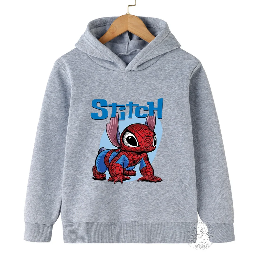 Disney Stitch Spider-Man children\'s street fashion sweatshirt boys and girls tops children\'s sports pullover outdoor sports hood