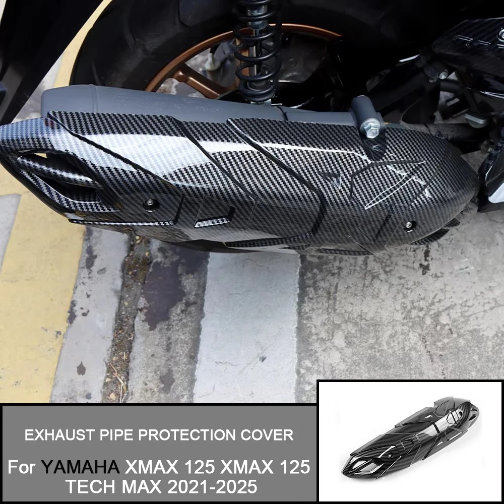 Auspuffrohrabdeckung für Yamaha XMAX 125 XMAX 125 TECH MAX 2021-2025 2023 Motorrad Kohlefaser-Auspuffrohr Hitzeschildabdeckung