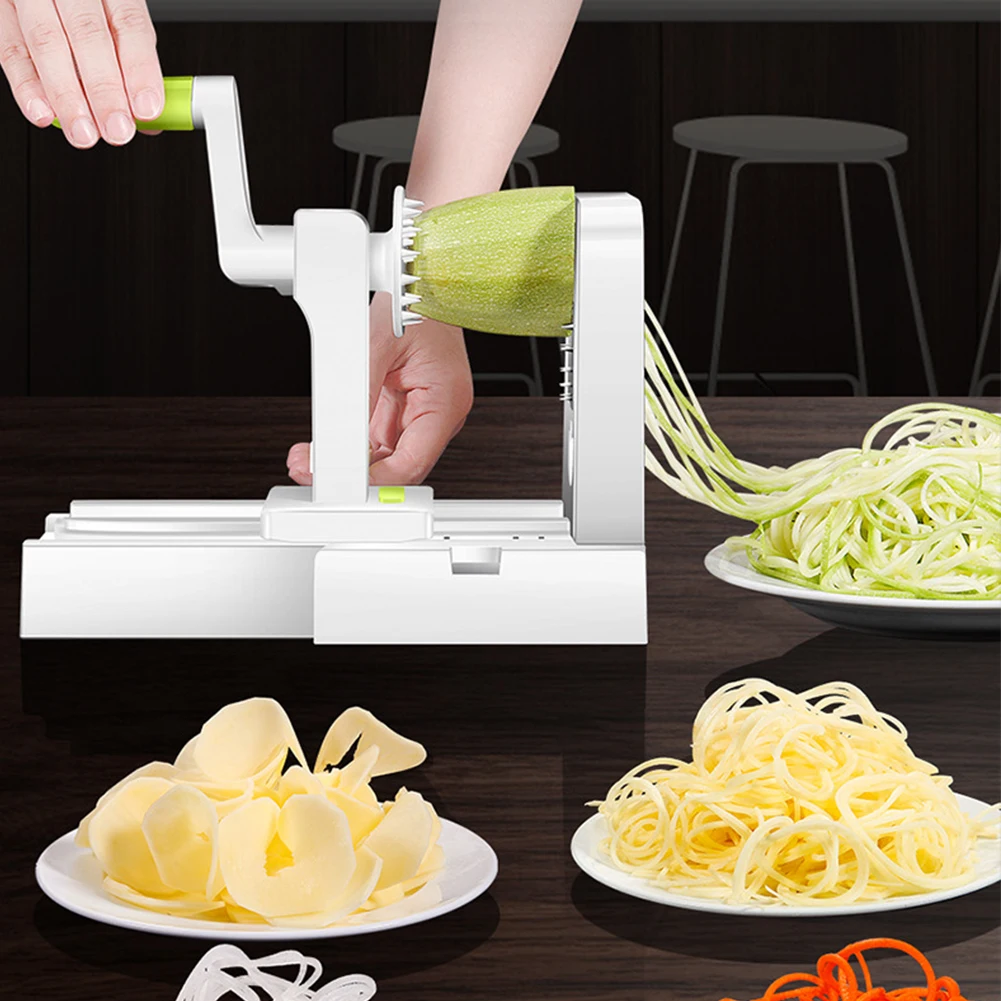 Foldable Vegetable Spiralizer Hand Crank Vegetable Slicer Vegetable Shredder with Extra Blade Box for Cucumber Potato Zucchini